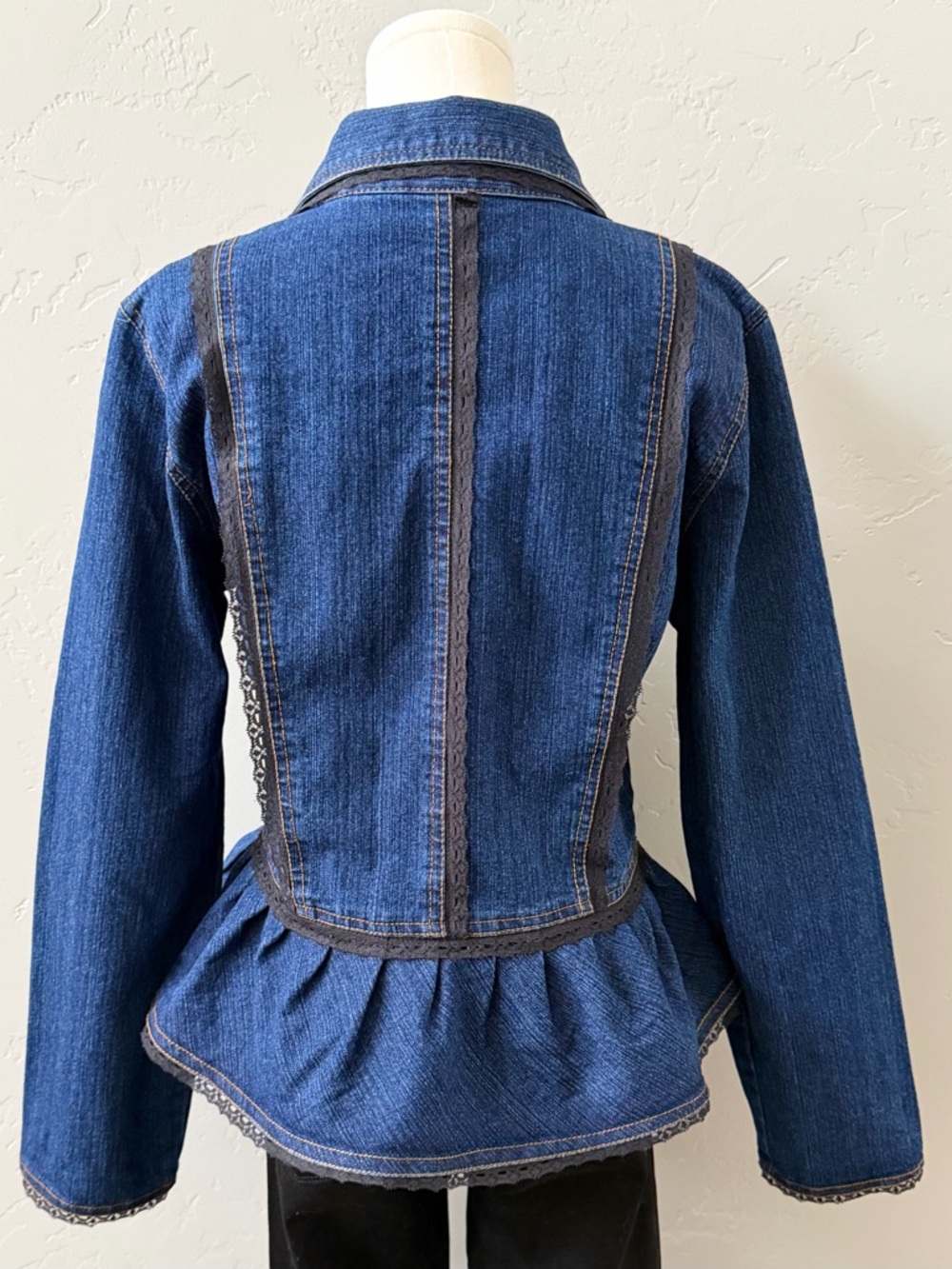 The Pyramid Collection Whimsigoth Denim Peplum Jacket Witchy Lace L - Picture 4 of 13